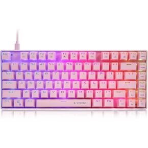 HUO JI Z-88 Mechanical Gaming Keyboard, Red Switch, RGB LED Backlit, Metal Penel, E-Yooso 75% Compact 81 Keys Anti-Ghosting for Mac, PC, Pink
