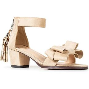J. Adams April Heels for Women - Ankle Strap Low Heel Sandals with Removeable Bow & Tassel