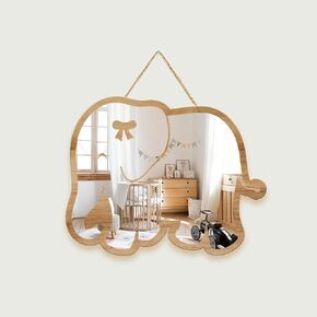 لطيف الفيل منقوشة الفضة الخشب الطبيعي مؤطرة الاكريليك لتعليق مرآة الحائط ملصقات الزخرفية الطفل أطفال في سن المراهقة غرفة الحضانة الحمام غرفة نوم غرفة المعيشة الديكور in Kuwait