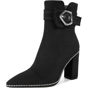 Zamikoo Womens Boots Ankle Chunky Heel Pointed Toe Beaded High Heeled Fall Short Booties