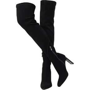 VOMIRA Thigh High Boots for Women Suede Boots Square Toe Black Boots Chunky High Heels Side Zipper Stretch Boots Over the Knee Boots for Women Fall Winter Long Boots