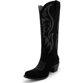 GORBINETI Rhinestone Cowboy Boots Women Sparkly Knee High Cowgirl Boots Stacked Heel Western Boots