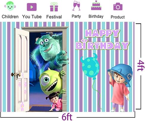 خلفية Monster Inc لمستلزمات حفلات أعياد الميلاد مقاس 70.8 × 47.2 بوصة لافتة استحمام للأطفال من Monster Inc and Boo لتزيين طاولة الكيك وحفلات أعياد الميلاد in Kuwait