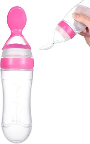 Baby Food Feeder,Baby Food Squeeze Dispensing Spoon Feeder, Silicone Toddler Baby Feeding Spoon, Fresh Food Cereal Squeeze Feeder Hot with Spoon,Silicone Baby Feeding Supplies(Blue) in Saudi Arabia