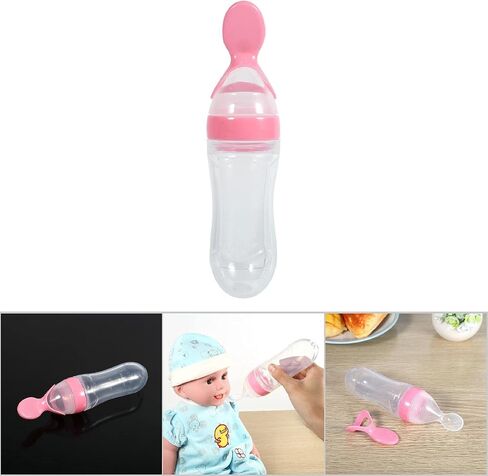 Baby Food Feeder,Baby Food Squeeze Dispensing Spoon Feeder, Silicone Toddler Baby Feeding Spoon, Fresh Food Cereal Squeeze Feeder Hot with Spoon,Silicone Baby Feeding Supplies(Blue) in Saudi Arabia