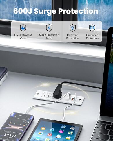 شريط طاقة مجوف مع 18 وات USB-C، 2 منافذ 3 منافذ USB (2 USB-A 1 USB-C) منفذ مكتب قابل للتركيب، منفذ مكتب جبل للطاولة الجانبية/طاولة الأريكة/الأثاث in Kuwait