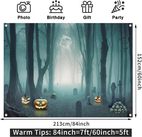 8x6FT Misty Dark Forest Backdrop, Gloomy Grove Spooky Skeleton Polyester Photography Background for Parties, Mystery Evil Trees Cemetary Photo Booth Prop Decorations in Saudi Arabia