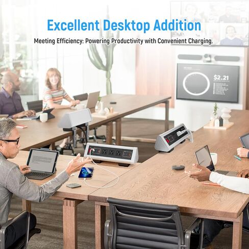 محطة شحن سريعة ذات 7 منافذ، شريط طاقة بمشبك مكتبي مزدوج مع 4 منافذ تيار متردد، PD USB-C و2 QC USB-A شحن سريع، مفتاح، سلك بطول 6 أقدام، يناسب حافة الطاولة حتى 2.84 بوصة in Saudi Arabia