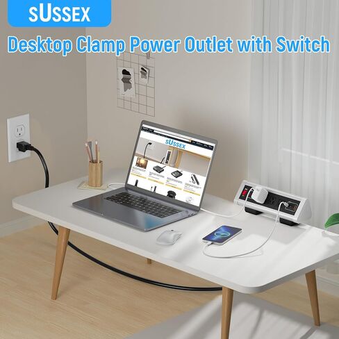 محطة شحن سريعة ذات 7 منافذ، شريط طاقة بمشبك مكتبي مزدوج مع 4 منافذ تيار متردد، PD USB-C و2 QC USB-A شحن سريع، مفتاح، سلك بطول 6 أقدام، يناسب حافة الطاولة حتى 2.84 بوصة in Saudi Arabia