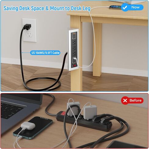 محطة شحن سريعة ذات 7 منافذ، شريط طاقة بمشبك مكتبي مزدوج مع 4 منافذ تيار متردد، PD USB-C و2 QC USB-A شحن سريع، مفتاح، سلك بطول 6 أقدام، يناسب حافة الطاولة حتى 2.84 بوصة in Saudi Arabia