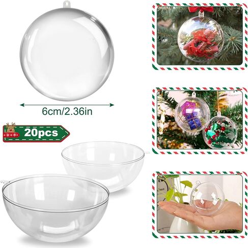 20 Pack Christmas Ornaments,Clear Plastic Ornaments Balls,Clear Christmas Ornaments for Crafts,Acrylic Clear Fillable Christmas Tree Ornament Balls for DIY,Wedding,Party and Home Decoration (S-5CM) in Saudi Arabia