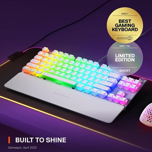 SteelSeries Apex 7 TKL Ghost - لوحة مفاتيح ميكانيكية للألعاب - شاشة OLED الذكية - خطية وهادئة - أغطية مفاتيح Doubleshot PBT Pudding - تخطيط QWERTY الأمريكي in Kuwait