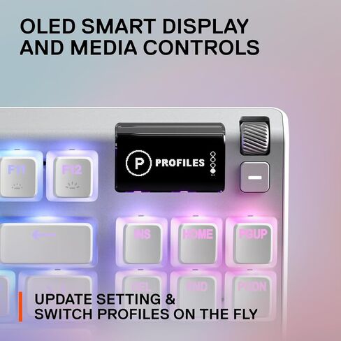 SteelSeries Apex 7 TKL Ghost - لوحة مفاتيح ميكانيكية للألعاب - شاشة OLED الذكية - خطية وهادئة - أغطية مفاتيح Doubleshot PBT Pudding - تخطيط QWERTY الأمريكي in Kuwait