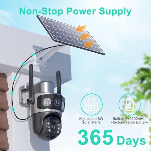 SANSCO 4MP Solar WiFi Security Cameras, Wireless Outdoor Cameras for Home Security, PTZ Surveillance Camera with Dual Lens Color Night Vision, 2-Way Audio, PIR Motion Detection, Light Alarm in Saudi Arabia