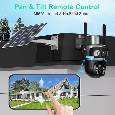 SANSCO 4MP Solar WiFi Security Cameras, Wireless Outdoor Cameras for Home Security, PTZ Surveillance Camera with Dual Lens Color Night Vision, 2-Way Audio, PIR Motion Detection, Light Alarm in Saudi Arabia