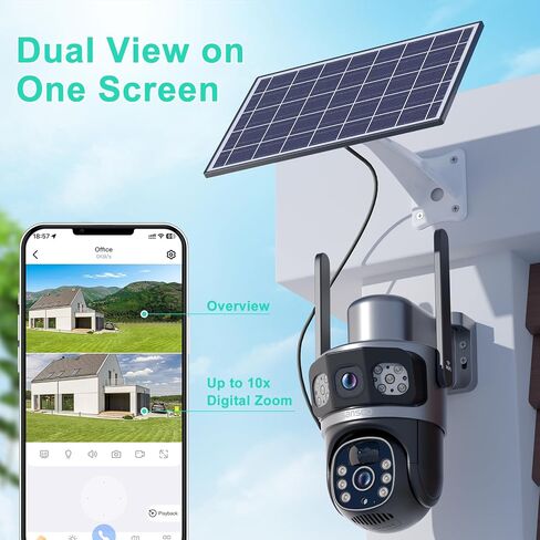 SANSCO 4MP Solar WiFi Security Cameras, Wireless Outdoor Cameras for Home Security, PTZ Surveillance Camera with Dual Lens Color Night Vision, 2-Way Audio, PIR Motion Detection, Light Alarm in Saudi Arabia