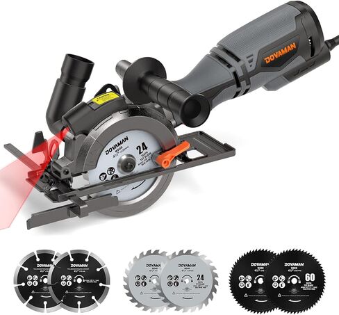 DOVAMAN Circular Saw, 5.8A Mini Circular Saw with Laser, 3500rpm, Metal Auxiliary Handle, Cutting Depth 1-11/16" (90°), 1-3/8" (45°), 6 Saw Blades Ideal for Wood, Soft Metal, Plastic, Tile - MCS01A in Kuwait