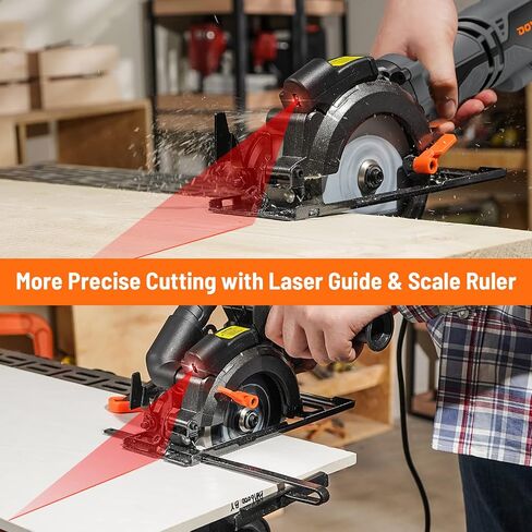 DOVAMAN Circular Saw, 5.8A Mini Circular Saw with Laser, 3500rpm, Metal Auxiliary Handle, Cutting Depth 1-11/16" (90°), 1-3/8" (45°), 6 Saw Blades Ideal for Wood, Soft Metal, Plastic, Tile - MCS01A in Kuwait