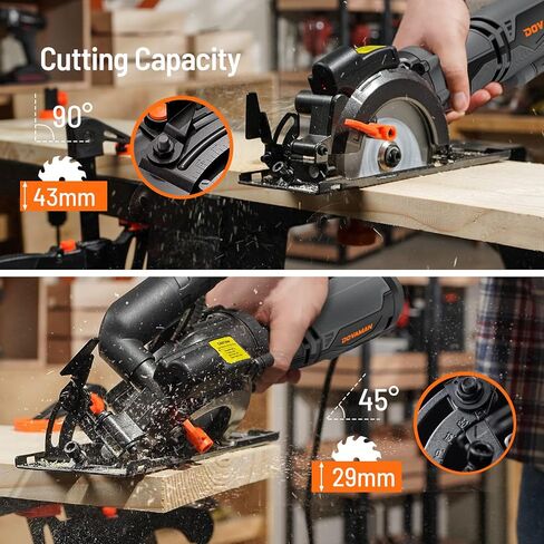 DOVAMAN Circular Saw, 5.8A Mini Circular Saw with Laser, 3500rpm, Metal Auxiliary Handle, Cutting Depth 1-11/16" (90°), 1-3/8" (45°), 6 Saw Blades Ideal for Wood, Soft Metal, Plastic, Tile - MCS01A in Kuwait