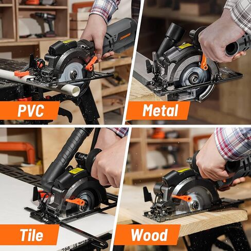 DOVAMAN Circular Saw, 5.8A Mini Circular Saw with Laser, 3500rpm, Metal Auxiliary Handle, Cutting Depth 1-11/16" (90°), 1-3/8" (45°), 6 Saw Blades Ideal for Wood, Soft Metal, Plastic, Tile - MCS01A in Kuwait