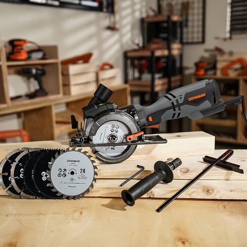 DOVAMAN Circular Saw, 5.8A Mini Circular Saw with Laser, 3500rpm, Metal Auxiliary Handle, Cutting Depth 1-11/16" (90°), 1-3/8" (45°), 6 Saw Blades Ideal for Wood, Soft Metal, Plastic, Tile - MCS01A in Kuwait
