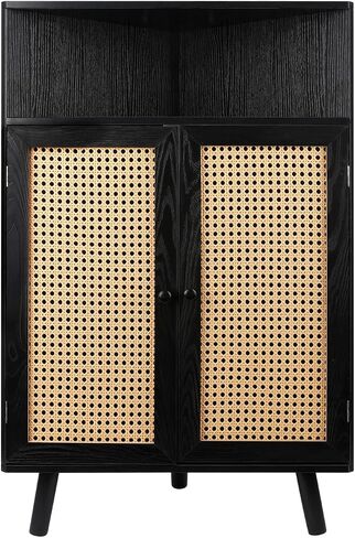 ZYBT Rattan Corner Cabinet, Small Corner Storage Shelf Stand with Doors, Corner Bar Cabinet, Corner Tables for Small Spaces, Corner Cabinet for Bedroom, Living Room, Kitchen, Bathroom, Natural in Saudi Arabia