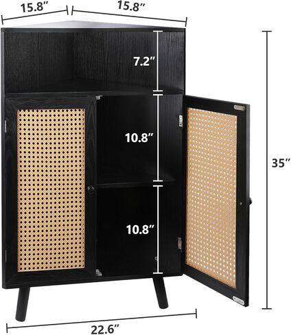 ZYBT Rattan Corner Cabinet, Small Corner Storage Shelf Stand with Doors, Corner Bar Cabinet, Corner Tables for Small Spaces, Corner Cabinet for Bedroom, Living Room, Kitchen, Bathroom, Natural in Saudi Arabia