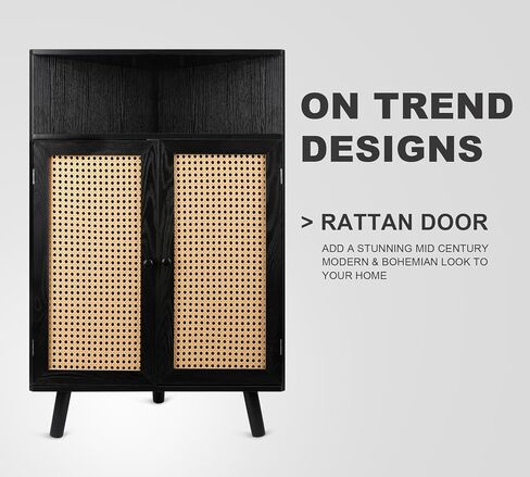 ZYBT Rattan Corner Cabinet, Small Corner Storage Shelf Stand with Doors, Corner Bar Cabinet, Corner Tables for Small Spaces, Corner Cabinet for Bedroom, Living Room, Kitchen, Bathroom, Natural in Saudi Arabia