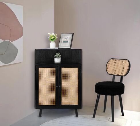 ZYBT Rattan Corner Cabinet, Small Corner Storage Shelf Stand with Doors, Corner Bar Cabinet, Corner Tables for Small Spaces, Corner Cabinet for Bedroom, Living Room, Kitchen, Bathroom, Natural in Saudi Arabia