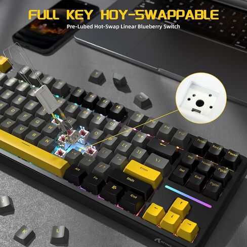 ATTACK SHARK X87 Wireless Mechanical Gaming Keyboard, Tri-Mode BT5.0/2.4GHz/USB-C Gasket Hot Swappable Custom Keyboard, Pre-lubed Strawberry Switches, 75% TKL RGB Backlit Keyboard-Star Black in Saudi Arabia
