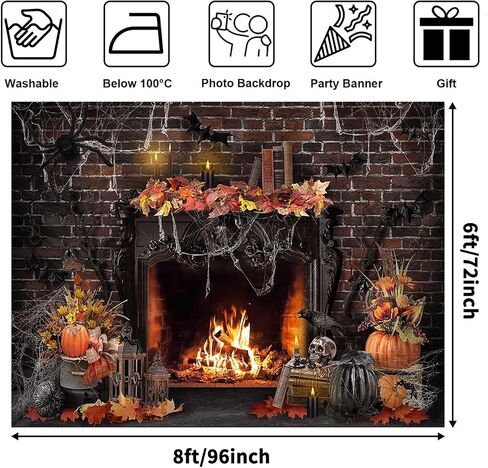 Avezano Halloween Fireplace Backdrop for Photography Vintage Halloween Photo Background Brick Wall Pumpkin Halloween Party Decoration Kids Portrait Photoshoot (7x5ft) in Saudi Arabia
