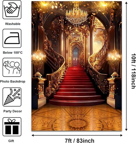 Avezano Red Carpet Backdrop Golden Palace Backdrop Gorgeous European Castle Background for Photography Wedding Birthday Ceremony Night Stage Prom Party Video Props 5x7ft in Saudi Arabia