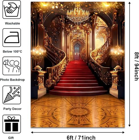 Avezano Red Carpet Backdrop Golden Palace Backdrop Gorgeous European Castle Background for Photography Wedding Birthday Ceremony Night Stage Prom Party Video Props 5x7ft in Saudi Arabia