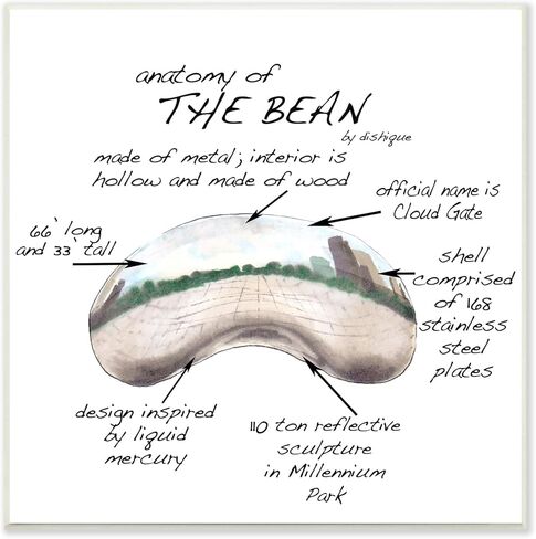 Stupell Industries Cloud Gate Chicago Bean Sculpture مخطط تعليمي، تصميم بواسطة Dishique، لوحة حائط، 12 × 12 in Saudi Arabia