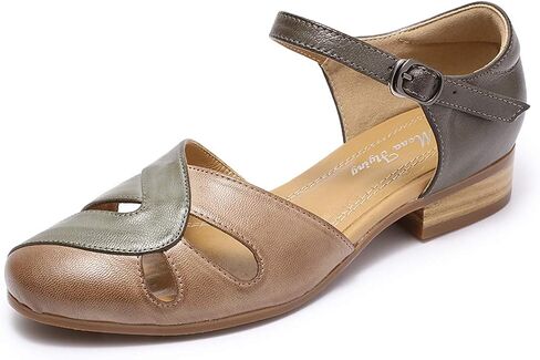 Mona flying Women Leather Tatianna Dress Sandals Closed Toe Low Heels Strappy Flats Summer Casual Shoes in Saudi Arabia