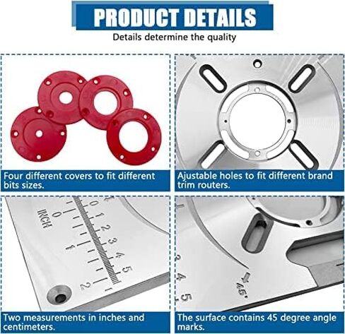 Aluminum Alloy Router Table Insert Plate with Insertion Rings Fixing Screws for Woodworking Benches Trimming Machine Flip Chip Board 235x120x8mm in Saudi Arabia
