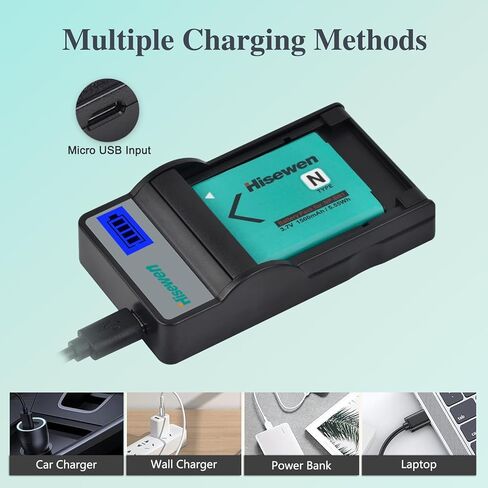 Hisewen NP-BN1 بطارية 2 حزمة وشاحن LED لسوني Cyber-Shot DSC-W800 DSC-W530 DSC-W570 DSC-W650 DSC-W830 DSC-W310 DSC-W330 DSC-TX10 TX20 TX30 DSC-WX100 DSC-W800 DSC-QX10 دسك-QX30 in Kuwait