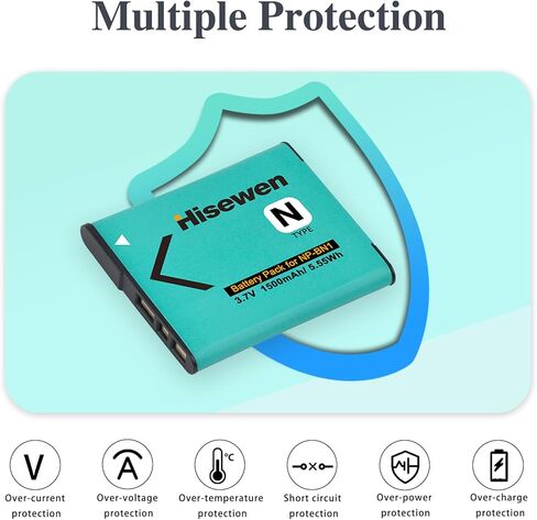 Hisewen NP-BN1 بطارية 2 حزمة وشاحن LED لسوني Cyber-Shot DSC-W800 DSC-W530 DSC-W570 DSC-W650 DSC-W830 DSC-W310 DSC-W330 DSC-TX10 TX20 TX30 DSC-WX100 DSC-W800 DSC-QX10 دسك-QX30 in Kuwait