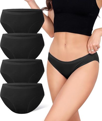 DAVID ARCHY Bikini Underwear for Women Low Waisted-Bikini Panties Rayon Made from Bamboo, Soft & Breathable, 4 Pack in Kuwait