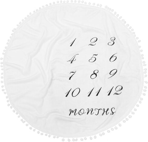Abaodam 39 Inch Baby Monthly Blanket Floor Playmats Pom Pom Ball Thick Flannel Round Rug for Kids Baby Photography Props in Kuwait