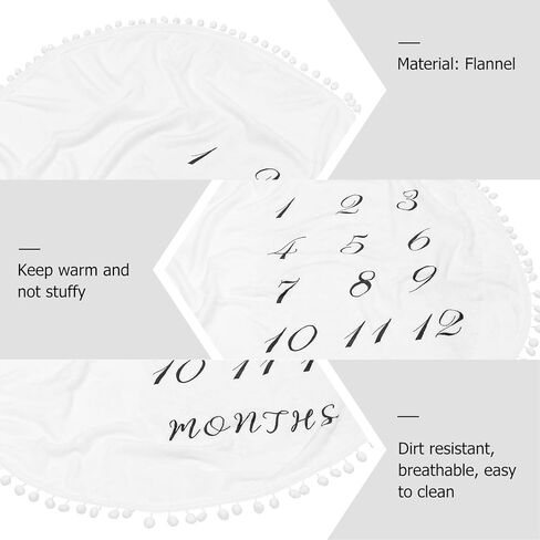 Abaodam 39 Inch Baby Monthly Blanket Floor Playmats Pom Pom Ball Thick Flannel Round Rug for Kids Baby Photography Props in Kuwait