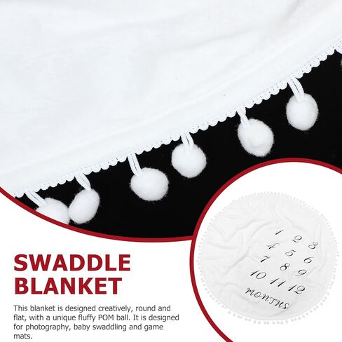 Abaodam 39 Inch Baby Monthly Blanket Floor Playmats Pom Pom Ball Thick Flannel Round Rug for Kids Baby Photography Props in Kuwait