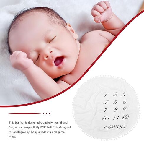 Abaodam 39 Inch Baby Monthly Blanket Floor Playmats Pom Pom Ball Thick Flannel Round Rug for Kids Baby Photography Props in Kuwait