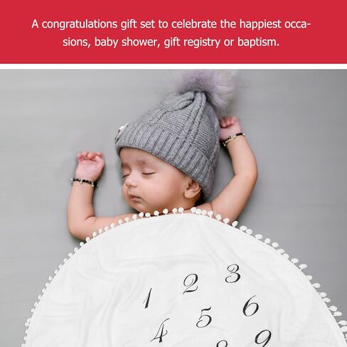 Abaodam 39 Inch Baby Monthly Blanket Floor Playmats Pom Pom Ball Thick Flannel Round Rug for Kids Baby Photography Props in Kuwait