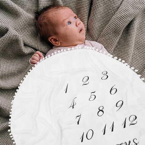 Abaodam 39 Inch Baby Monthly Blanket Floor Playmats Pom Pom Ball Thick Flannel Round Rug for Kids Baby Photography Props in Kuwait