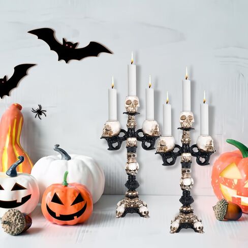 Skull Candle Holder, Spooky Desktop Tealight Skeleton 5 Head Candlestick, Resin Gothic Crafts for Halloween Easter Home Bedroom Living Room Party Graveyard Outdoor Bar Decor Supplies in Saudi Arabia