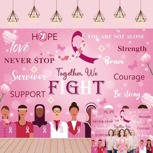 Breast Cancer Awareness Month Backdrop for Photography Hope Courage Ribbon Women Photo Backdrop Breast Cancer Awareness Activities Background (7x5FT（210x150cm）) in Saudi Arabia