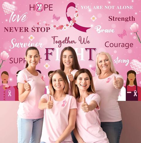 Breast Cancer Awareness Month Backdrop for Photography Hope Courage Ribbon Women Photo Backdrop Breast Cancer Awareness Activities Background (7x5FT（210x150cm）) in Saudi Arabia