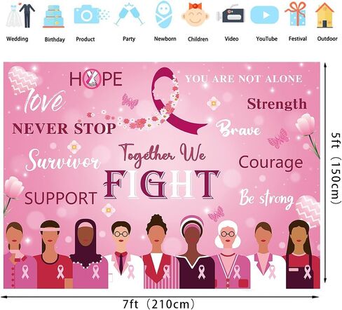 Breast Cancer Awareness Month Backdrop for Photography Hope Courage Ribbon Women Photo Backdrop Breast Cancer Awareness Activities Background (7x5FT（210x150cm）) in Saudi Arabia