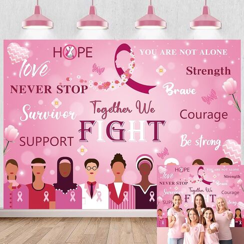 Breast Cancer Awareness Month Backdrop for Photography Hope Courage Ribbon Women Photo Backdrop Breast Cancer Awareness Activities Background (7x5FT（210x150cm）) in Saudi Arabia